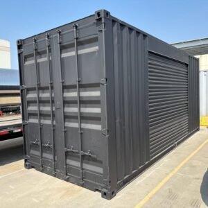 20ft Shipping Container – Matte Black w/ 12’ Side Roll-Up Door